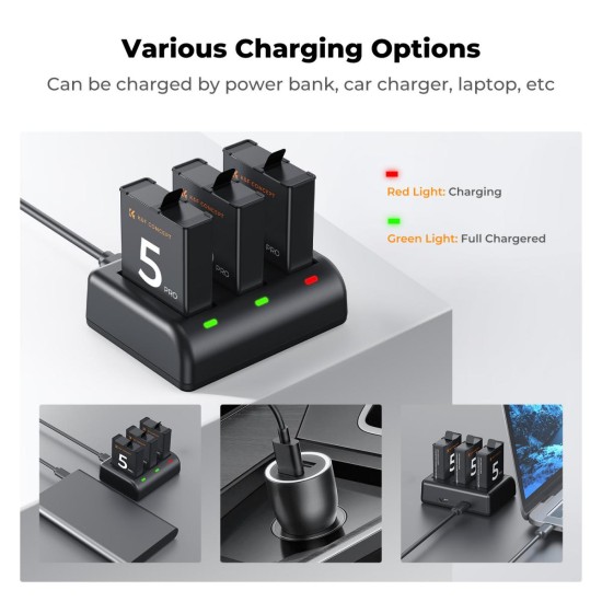 K&F Concept Osmo 360 Osmo Action 5 Pro/4/3 Battery Pack- 3 Batteries+ Tripple charger K&F Concept Osmo 360 Osmo Action 5 Pro/4/3 Battery Pack- 3 Batteries+ Tripple charger